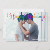 prettige feestdagen Rainbow Script Gay Couple Phot Feestdagenkaart (Voorkant)