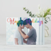 prettige feestdagen Rainbow Script Gay Couple Phot Feestdagenkaart (Staand voorkant)
