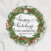prettige feestdagen Red Berry Holly Leaves Wreath Bedankjes Labels (Voorkant)