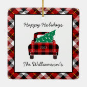 prettige feestdagen Red Black Pset Truck Tree (aan Keramisch Ornament (Achterkant)