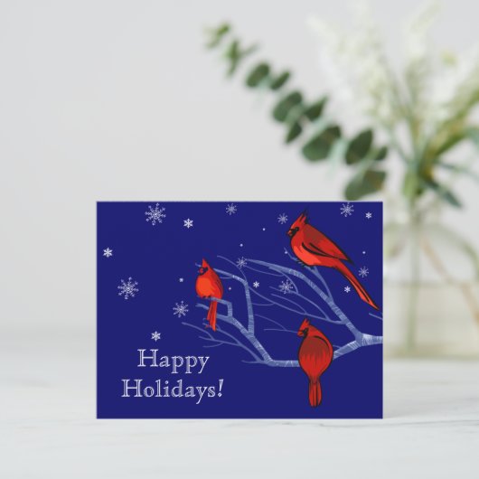 prettige feestdagen. Red Cardinals Kerstmis Feestdagenkaart (Staand voorkant)
