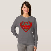 prettige feestdagen Red Festive Folk Art Heart T-shirt (Voorkant volledig)