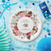 prettige feestdagen Red Floral Papieren Bordje (Feest)