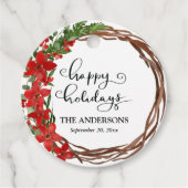 prettige feestdagen Red Floral Waterverf Wreath Bedankjes Labels (Voorkant)