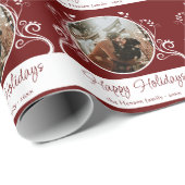 prettige feestdagen Red Foliage Family Foto Cadeaupapier (Rol Hoek)