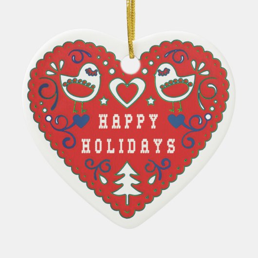 prettige feestdagen Red Folk Art Heart Keramisch Ornament (Voorkant)
