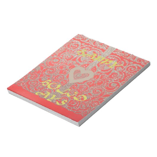 prettige feestdagen Red Glitter-hartontwerp Notitieblok (Linkerzijde)