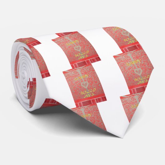 prettige feestdagen Red Glitter-hartontwerp Stropdas (Opgerold)