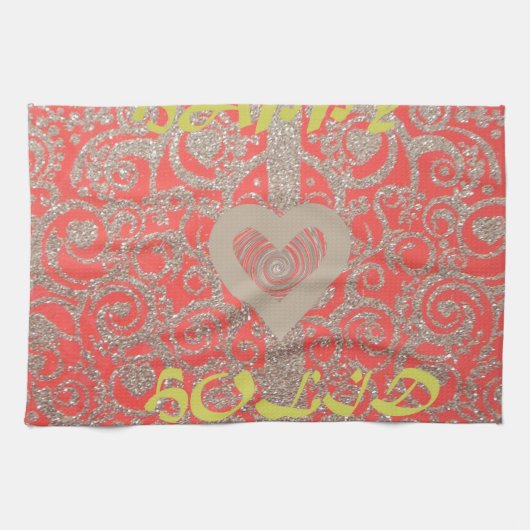 prettige feestdagen Red Glitter-hartontwerp Theedoek (Horizontaal)