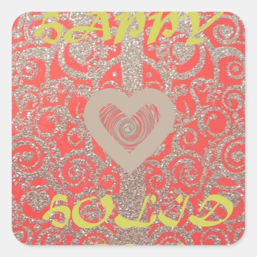prettige feestdagen Red Glitter-hartontwerp Vierkante Sticker (Voorkant)