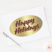 prettige feestdagen Red Glitter op Gold Ovale Sticker (Envelop)