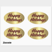 prettige feestdagen Red Glitter op Gold Ovale Sticker (Vel)