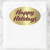 prettige feestdagen Red Glitter op Gold Ovale Sticker (Tas)