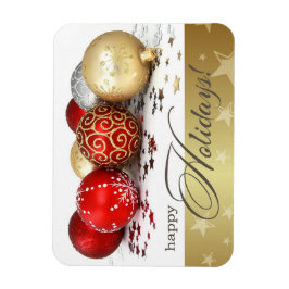 prettige feestdagen. Red Gold Baubles Gift Magneet