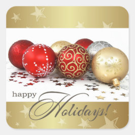 prettige feestdagen. Red Gold Baubles kerst Vierkante Sticker