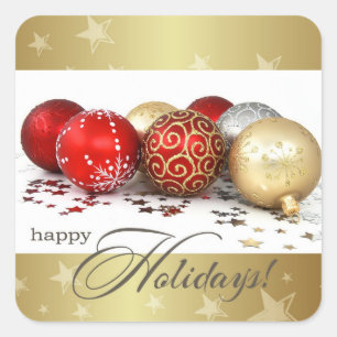 prettige feestdagen. Red Gold Baubles kerst Vierkante Sticker