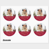 Prettige feestdagen Red Gold Script Family Foto Ronde Sticker (Vel)