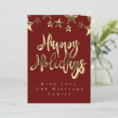 Prettige feestdagen Red Gold Stars Kaart (Staand voorkant)