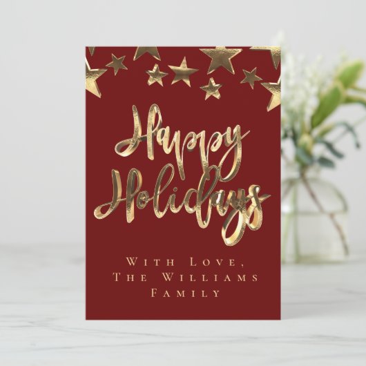 Prettige feestdagen Red Gold Stars Kaart (Staand voorkant)