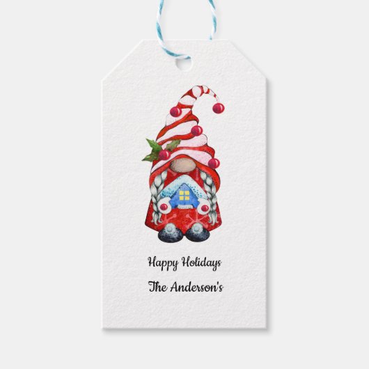 prettige feestdagen Red Kerstgnome Cadeaulabel (Voorkant)