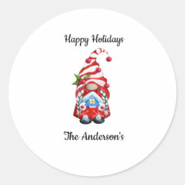 prettige feestdagen Red Kerstgnome Ronde Sticker