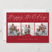 Prettige feestdagen Red Nordic Kaart met drie foto (Voorkant)