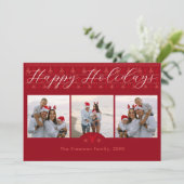 Prettige feestdagen Red Nordic Kaart met drie foto (Staand voorkant)