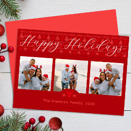 Prettige feestdagen Red Nordic Kaart met drie foto