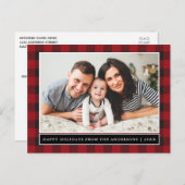 Prettige feestdagen Red Plaid Family Briefkaart (Voorkant / Achterkant)