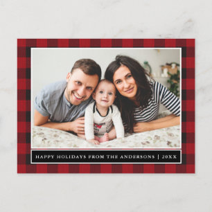 Prettige feestdagen Red Plaid Family Briefkaart