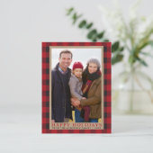 Prettige feestdagen Red Plaid Family Briefkaart (Staand voorkant)