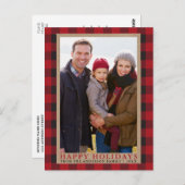Prettige feestdagen Red Plaid Family Briefkaart (Voorkant / Achterkant)