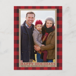 Prettige feestdagen Red Plaid Family Briefkaart