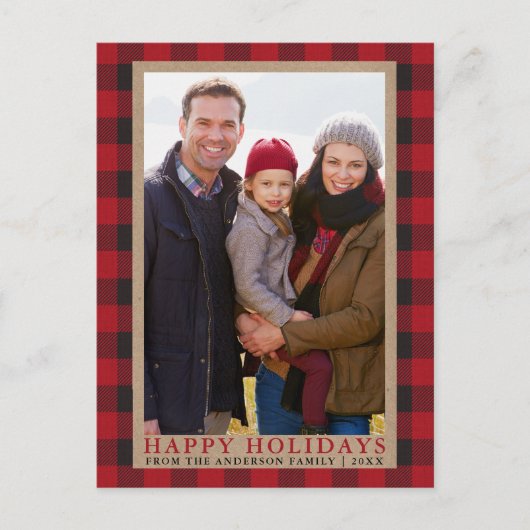 Prettige feestdagen Red Plaid Family Briefkaart (Voorkant)