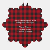 Prettige feestdagen Red Plaid Rustic Ornament Kaart (Achterkant)