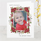 prettige feestdagen Red Poinsettias Greenery White Kaart (Gele Bloem)