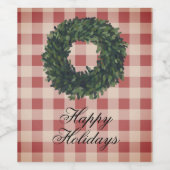 prettige feestdagen Red Pset Typography Wreath Wijn Etiket (Enkel label)
