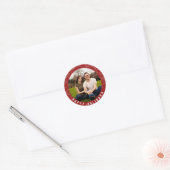 prettige feestdagen Red Snowflake Foto Ronde Sticker (Envelop)