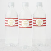 Prettige feestdagen Red Stripes Gold Waterfles Etiket (Flessen)