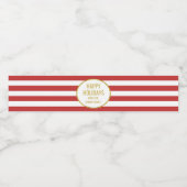 Prettige feestdagen Red Stripes Gold Waterfles Etiket (Enkel label)