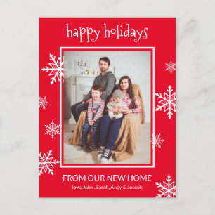 prettige feestdagen Red & White Snowflakes Photo M Aankondigingskaart