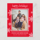 prettige feestdagen Red & White Snowflakes Photo M Aankondigingskaart (Voorkant)