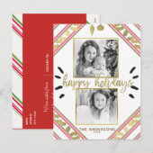 prettige feestdagen Red White Stripes Foto (Voorkant / Achterkant)