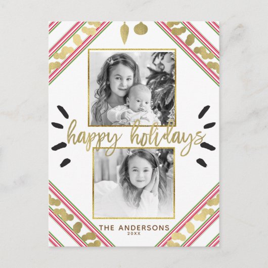 prettige feestdagen Red White Stripes Foto (Voorkant)