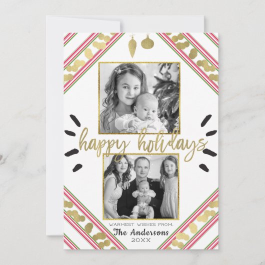 prettige feestdagen Red White Stripes Foto Feestdagenkaart (Voorkant)