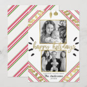 prettige feestdagen Red White Stripes Foto Feestdagenkaart (Voorkant / Achterkant)