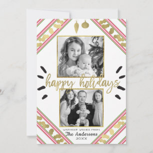 prettige feestdagen Red White Stripes Foto Feestdagenkaart