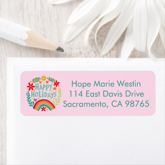 Prettige feestdagen Regenboog Hand-getrokken retou Etiket (Insitu)