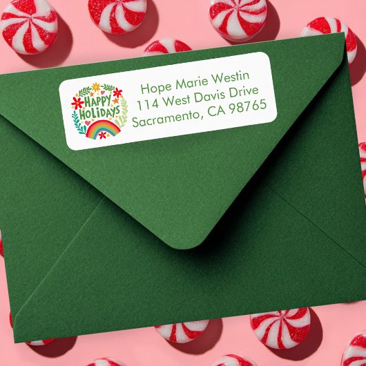 Prettige feestdagen Regenboog Hand-getrokken retou Etiket