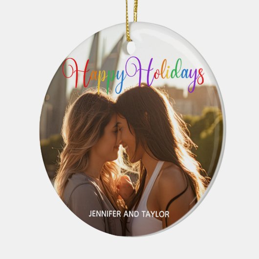 Prettige feestdagen Regenboog Keramisch Ornament (Links)